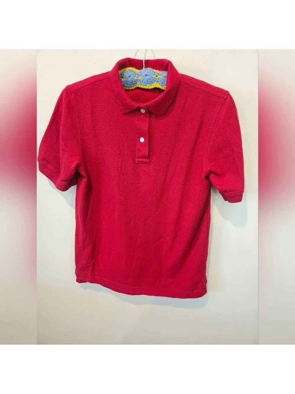 LANDS' END WOMEN'S RED SHORT SLEEVED 2 BUTTON PULLOVER POLO SIZE XS HIGH-LOW